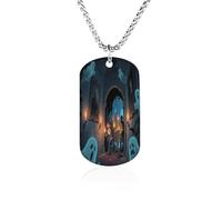 LPAGBCNU Custom Ghost Castle Dog Tag Necklace 23.6" Chain Personalized Photo Pendant for Men Women Stainless Steel Memorial Picture Couple Necklace Jewelry Keepsake Bereavement Sympathy Gifts