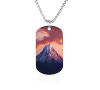 LPAGBCNU Custom Mount at Sunset Dog Tag Necklace 23.6" Chain Personalized Photo Pendant for Men Women Stainless Steel Memorial Picture Couple Necklace Jewelry Keepsake Bereavement Sympathy Gifts