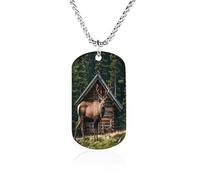 LPAGBCNU Custom Mountain Cabin Moose Dog Tag Necklace 23.6" Chain Personalized Photo Pendant for Men Women Stainless Steel Memorial Picture Couple Necklace Jewelry Keepsake Bereavement Sympathy Gifts