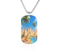 LPAGBCNU Custom Oasis Fennec Fox Dog Tag Necklace 23.6" Chain Personalized Photo Pendant for Men Women Stainless Steel Memorial Picture Couple Necklace Jewelry Keepsake Bereavement Sympathy Gifts