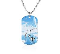 LPAGBCNU Custom Penguins on The Ice Dog Tag Necklace 23.6" Chain Personalized Photo Pendant for Men Women Stainless Steel Memorial Picture Couple Necklace Jewelry Keepsake Bereavement Sympathy Gifts