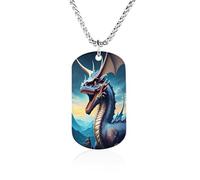 LPAGBCNU Custom Roaring Dragon Dog Tag Necklace 23.6" Chain Personalized Photo Pendant for Men Women Stainless Steel Memorial Picture Couple Necklace Jewelry Keepsake Bereavement Sympathy Gifts