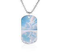 LPAGBCNU Custom Salt Lake Mirror Sky Dog Tag Necklace 23.6" Chain Personalized Photo Pendant for Men Women Stainless Steel Memorial Picture Couple Necklace Jewelry Keepsake Bereavement Sympathy Gifts