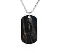 LPAGBCNU Custom Skeleton in Robe Dog Tag Necklace 23.6" Chain Personalized Photo Pendant for Men Women Stainless Steel Memorial Picture Couple Necklace Jewelry Keepsake Bereavement Sympathy Gifts