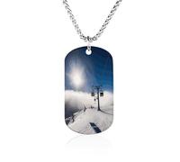 LPAGBCNU Custom Ski Lift at Sunshine Dog Tag Necklace 23.6" Chain Personalized Photo Pendant for Men Women Stainless Steel Memorial Picture Couple Necklace Jewelry Keepsake Bereavement Sympathy Gifts