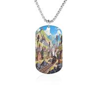 LPAGBCNU Custom Steam Mining Town Dog Tag Necklace 23.6" Chain Personalized Photo Pendant for Men Women Stainless Steel Memorial Picture Couple Necklace Jewelry Keepsake Bereavement Sympathy Gifts