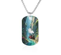 LPAGBCNU Custom Steam Train Canyon Dog Tag Necklace 23.6" Chain Personalized Photo Pendant for Men Women Stainless Steel Memorial Picture Couple Necklace Jewelry Keepsake Bereavement Sympathy Gifts