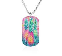 LPAGBCNU Custom Three Big Pineapples Dog Tag Necklace 23.6" Chain Personalized Photo Pendant for Men Women Stainless Steel Memorial Picture Couple Necklace Jewelry Keepsake Bereavement Sympathy Gifts