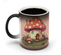 LPAGBCNU Cute Mushroom House Magic Color Changing Coffee Mug, 11 Oz Ceramic Cup with Handle, Heat Sensitive Heat Changing Mug Temperature Changing Mugs for Office Home, Personalized Gift