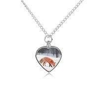 LPAGBCNU Fox Foraging in The Snow Pet Ashes Necklace with Filling Kits 70CM Cable Chain Memorial Cremation Urn Necklace Jewelry Souvenir Keepsake for Human Ashes Dogs Cats Sympathy Gift for Women Men