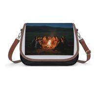 LPAGBCNU Grassland Starry Sky Bonfire Crossbody Bags for Women Removable Straps And Zipper Closure Leather Shoulder Bags Womens Handbags Clutch Purse