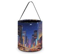 LPAGBCNU Halloween Candy Bucket Depict A Bustling City Night Scene Trick Or Treat Bags Halloween Candy Tote Bag with Handles Reusable Candy Baskets for Halloweens Party Supplies Favors Gift Bags