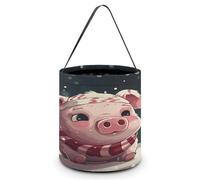LPAGBCNU Halloween Candy Bucket Depict A Christmas Tree and Piggy Trick Or Treat Bags Halloween Candy Tote Bag with Handles Reusable Candy Baskets for Halloweens Party Supplies Favors Gift Bags