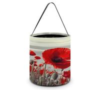 LPAGBCNU Halloween Candy Bucket Depict A Red Poppy Flower Trick Or Treat Bags Halloween Candy Tote Bag with Handles Reusable Candy Baskets for Halloweens Party Supplies Favors Gift Bags