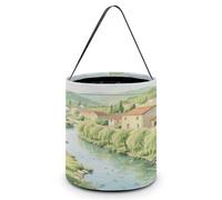 LPAGBCNU Halloween Candy Bucket Depict A Rural Town Trick Or Treat Bags Halloween Candy Tote Bag with Handles Reusable Candy Baskets for Halloweens Party Supplies Favors Gift Bags