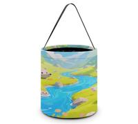 LPAGBCNU Halloween Candy Bucket Depict A Strange Rocks in The Creek Trick Or Treat Bags Halloween Candy Tote Bag with Handles Reusable Candy Baskets for Halloweens Party Supplies Favors Gift Bags