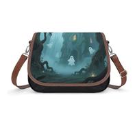 LPAGBCNU Misty Ghost Forest Crossbody Bags for Women Removable Straps And Zipper Closure Leather Shoulder Bags Womens Handbags Clutch Purse
