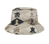 LPAGBCNU Outdoor Summer Hiking Hat Chess Piece Brown Pattern Printed Fisherman Hat for Beach UV Protection Sun Protection Double-Sided Folding Suitable for Beach Hiking Outdoor Activities Unisex