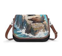 LPAGBCNU Sea Lions on The Reefs Crossbody Bags for Women Removable Straps And Zipper Closure Leather Shoulder Bags Womens Handbags Clutch Purse