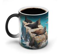 LPAGBCNU Sea Lions on The Reefs Magic Color Changing Coffee Mug, 11 Oz Ceramic Cup with Handle, Heat Sensitive Heat Changing Mug Temperature Changing Mugs for Office Home, Personalized Gift