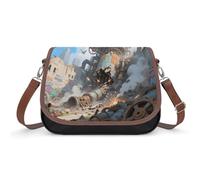 LPAGBCNU Steampunk City Ruins Crossbody Bags for Women Removable Straps And Zipper Closure Leather Shoulder Bags Womens Handbags Clutch Purse