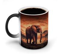 LPAGBCNU Sunset Elephant Magic Color Changing Coffee Mug, 11 Oz Ceramic Cup with Handle, Heat Sensitive Heat Changing Mug Temperature Changing Mugs for Office Home, Personalized Gift