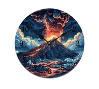 LPAGBCNU Wall Clock Depicts A Volcano Battery Operated Wall Clocks PVC Silent Non-Ticking Round Wall Clock for Living Room Kitchen Home Office Wall Decorative Clock