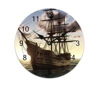 LPAGBCNU Wall Clock Pirate Ship Battery Operated Wall Clocks PVC Silent Non-Ticking Round Wall Clock for Living Room Kitchen Home Office Wall Decorative Clock