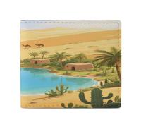 LPAGBCNU Wallet for Men Credit Card Holder for Women Slim Wallet Desert Oasis Bifold Wallet with Id Window