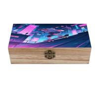 LPAGBCNU Wooden Jewelry Box Keepsake Storage Organizer Cyber Skateboard Boy Handmade Wooden Box for Storing Jewelry Coins Tartot Cards Small Treasures