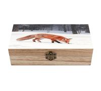 LPAGBCNU Wooden Jewelry Box Keepsake Storage Organizer Fox Foraging in The Snow Handmade Wooden Box for Storing Jewelry Coins Tartot Cards Small Treasures
