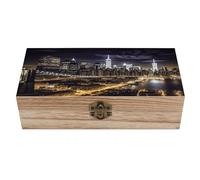 LPAGBCNU Wooden Jewelry Box Keepsake Storage Organizer New York Night Handmade Wooden Box for Storing Jewelry Coins Tartot Cards Small Treasures