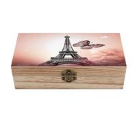 LPAGBCNU Wooden Jewelry Box Keepsake Storage Organizer Paris Tower And Butterfly Handmade Wooden Box for Storing Jewelry Coins Tartot Cards Small Treasures