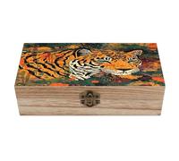 LPAGBCNU Wooden Jewelry Box Keepsake Storage Organizer Tiger Botanical Print Handmade Wooden Box for Storing Jewelry Coins Tartot Cards Small Treasures