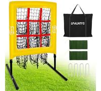 LPALNTYS Baseball Pitching Net, 9 Hole Pitching Net with Strike Zone, 5 Height Adjustable Throwing Trainer, Heavy Duty Baseball Softball Net with Carry Bag for Solo Practice (Yellow)