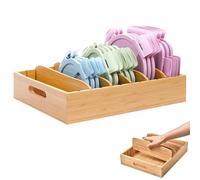 LPAMABA Bamboo Box Adjustable Pot Lid Storage Wooden Pans Storage Bamboo Pot Lid Organiser Lid Holder with 5 Dividers 2 Handles Kitchen