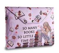 LParkin Book Sleeve Cover with Zipper, So Many Books So Little Time Book Protector Pouch, Washable Fabric Book Sleeves, 11 x 9 Inch Book Lover Gifts, Bookish Gifts