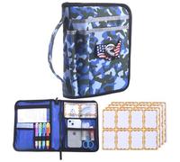 LParkin Boys and Girls Scouts Book Cover for Handbook 14th Edition, Blue Camo Waterproof Protective Sleeve with Eagle Patch & 32 Name Labels, Gifts for Boy and Girl Scouts