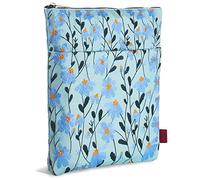 LParkin Daisy Flower Embroidery Book Sleeve with Zipper for Readers Protector Cover Gift for Book Lovers, 11x 8.5 Inch Washable Fabric, Daisy Blue
