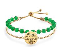 LParkin Doble Cuenta Pulseras Amistad Acero Inoxidable, Pulsera Niña Personalizada Ajustable, Regalos Cumpleaños Original, Oro, 17+5cm, Stainless Steel