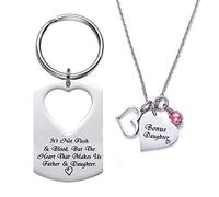 LParkin Father Daughter Keychain Necklace Set - Heart-Shaped, Red, Sentimental Gift for Dads and Daughters