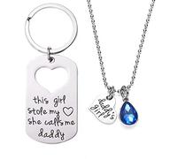 LParkin Gifts for Dad from Daughter Keychains This Girl Stole My Heart She Calls Me Daddy Keychain Matching Necklace Set Keyrings Unique Father Gift Girls Birthday Necklaces Jewelry