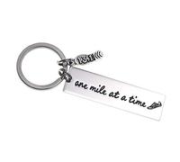 LParkin Gifts for Runners Marathon Keyring One Mile at A Time Keychain Stainless Steel
