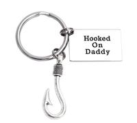 LParkin Hooked On Daddy Keychain Stainless Steel Fish Keychain Dads Best Catch Gift For Dad (White)