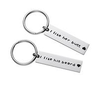 LParkin I like Her Butt I Like His Beard Rectangle Keyring Husband Wife Boyfriend Girlfriend Couple Gifts Anniversary Key Chains Valentine's Day Bearded Men