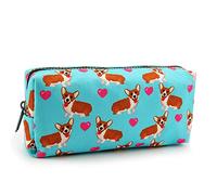 LParkin Kawaii Corgi Dogs Large Capacity Cute Gadget Canvas Pencil Case Pen Bag Pouch Box Stationary Case Makeup Cosmetic Bag