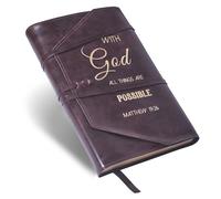 LParkin Premium PU Leather Bible Cover Case for Men and Women - Durable Bible Case with Adjustable Strap, Ideal Christian Gifts, with God All Things are Possible - Medium