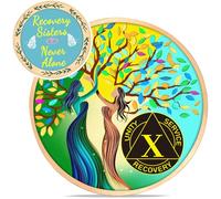 LParkin Recovery Sisters 10 Year Sobriety Coin, 10 Year AA Medallion, Tree of Life AA Coin, 10 Year Sobriety Gifts for Women