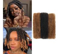 LPARMJIT Afro Kinkys Bulk Human Hair 8-Inch 30 g/Bundle Kinky Curly Braiding Human Hair for Locs, Twists, Loc Repair, Dreadlock Extension (P1B/30, 12 Inch (1 Pack)