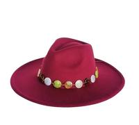 LPATEBCVU Jazz Hat 9.5 Cm Wide Brim Fedora Hat For Women Men's Jazz Solid Top Entic Cap Flat Hombre(Color 17)